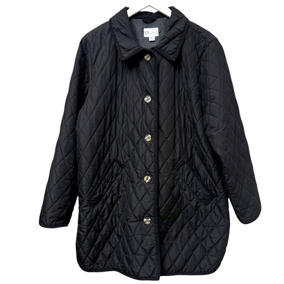 The Tog Shop Black Quilted Jacket XL Womens Barn Coat Preppy Equestrian - Picture 1 of 12
